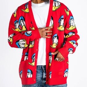 Disney Donald Duck Anniversay All Over Print Unisex Red Cardigan  Size XL